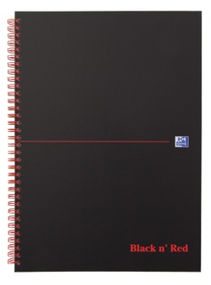Oxford BLACK N' RED spiraalblok karton, 140 bladzijden A4, geruit 5 mm