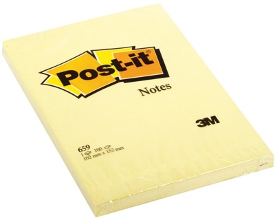 Post-it Notes, 102 x 152 mm, geel, blok van 100 vel