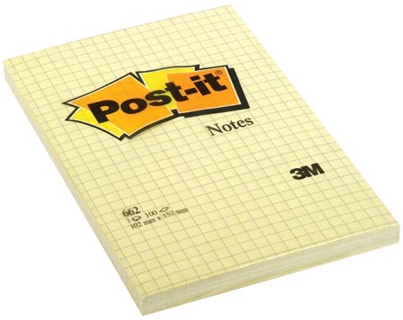 Post-it Notes, 102 x 152 mm, geel, geruit, blok van 100 vel