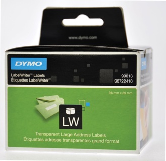 Dymo etiketten LabelWriter 89 x 36 mm, transparant, 260 etiketten