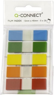 Q-CONNECT index mini, 12,5 x 45 mm, 5 x 20 tabs, geassorteerde kleuren
