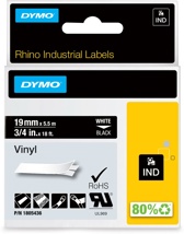 Dymo RHINO vinyltape 19 mm, wit op zwart