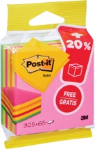 Post-it Notes kubus 76 mm x 76 mm, Neon, blok van 325 + 65 vel gratis, op blister