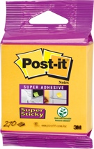 Post-it Super Sticky notes cube, 270 vel, 76 x 76 mm, ultrageel, op blister