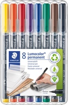 Staedtler Lumocoler 313, OHP-marker, permanent, 0,4 mm, etui van 8 stuks in geassorteerde kleuren