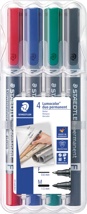 Staedtler Lumocolor Duo 348, permanent marker, doos van 4 stuks in geassorteerde kleuren
