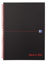 Oxford BLACK N' RED spiraalblok karton, 140 bladzijden A4, geruit 5 mm