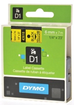 Dymo D1 tape 19 mm, zwart op geel