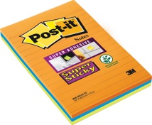 Post-It Super Sticky Notes, 45 blaadjes, 102 x 152 mm, geassorteerde kleuren, pak van 3
