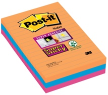 Post-it Super Sticky Notes XXL Boost, 90 vel, 101 X 152mm, gelijnd, geassorteerde kleuren, pak van 3