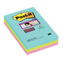 Post-it Super Sticky Notes XXL Cosmic, 90 vel, 101 X 152mm, gelijnd, assorti kleuren, pak van 3
