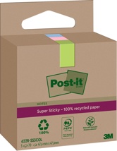 Post-it Super Sticky Notes Recycled, 70 vel, 47,6 x 47,6 mm, assorti, pak van 3 blokken