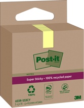 Post-it Super Sticky Notes Recycled, 70 vel, 47,6 x 47,6 mm, geel, pak van 3 blokken