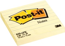 Post-it Notes, 76 x 76 mm, geel, gelijnd, blok van 100 vel