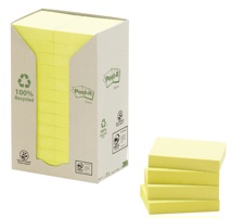 Post-it Recycled notes, 100 vel, 38 x 51 mm, geel, pak van 24 blokken