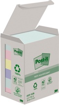 Post-it recycled notes Nature, 100 vel, 38 x 51 mm, pak van 6 blokken, geassorteerde kleuren