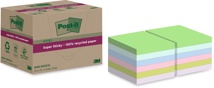 Post-it Super Sticky Notes Recycled, 70 vel, 76 x 76 mm, assorti, pak van 12 blokken