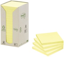 Post-it Recycled notes, 100 vel, 76 x 76 mm, geel, pak van 16 blokken