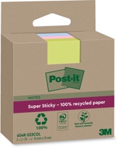 Post-it Super Sticky Notes Recycled, 70 vel, 76 x 76 mm, assorti, pak van 3 blokken