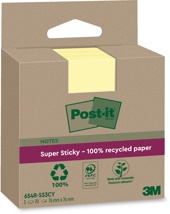 Post-it Super Sticky Notes Recycled, 70 vel, 76 x 76 mm, geel, pak van 3 blokken