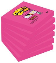 Post-it Super Sticky notes, 90 vel, 76 x 76 mm, pak van 6 blokken, fuchsia (power pink)