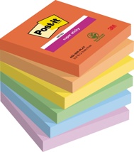 Post-it Super Sticky Notes Playful, 90 vel, 76 x 76 mm, geassorteerde kleuren, pak van 6 blokken