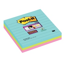 Post-it Super Sticky notes XL Cosmic, 70 vel, 101 x 101mm, gelijnd, geassorteerde kleuren, pak van 3