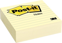 Post-it Notes, 101 x 101 mm, geel, gelijnd, blok van 300 vel