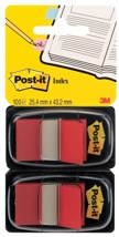 Post-it index standaard, 24,4 x 43,2 mm, houder met 2 x 50 tabs, rood