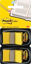 Post-it index standaard, 24,4 x 43,2 mm, houder met 2 x 50 tabs, geel