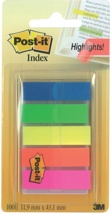 Post-it index translucent, 11,9 x 43,2 mm, houder met 20 tabs in 5 verschillende kleuren