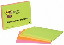 Post-it Super Sticky Meeting notes, 45 vel, 152 x 203 mm, geassorteerde kleuren, pak van 4 blokken