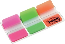 Post-it Index Strong, 25,4 x 38 mm, set van 3 kleuren (roze, groen en oranje), 22 tabs per kleur