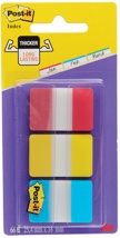 Post-it Index Strong, 25,4 x 38 mm, set van 3 kleuren (rood, geel en blauw), 22 tabs per kleur