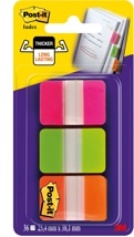 Post-it Index Strong, 25,4 x 38 mm, set van 3 kleuren (roze, groen en oranje), 12 tabs per kleur