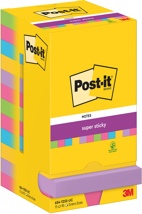 Post-It Super Sticky Notes, 90 vel, 76 x 76 mm, assorti, pak van 12 blokken