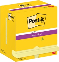 Post-It Super Sticky Notes, 90 vel, 76 x 127 mm, geel, pak van 12 blokken