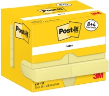 Post-It Notes, 100 vel, 38 x 51 mm, geel, 8 + 4 GRATIS