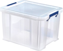 Bankers Box opbergdoos 36 liter, transparant met blauwe handvaten, set van 3 stuks verpakt in karton