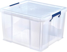 Bankers Box opbergdoos 48 liter, transparant met blauwe handvaten, per stuk verpakt in karton