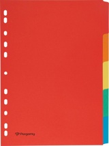 Pergamy tabbladen A4, 11-gaatsperforatie, karton, geassorteerde kleuren, 5 tabs