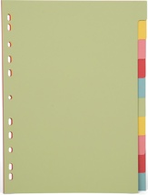 Pergamy tabbladen A4, 11-gaatsperforatie, karton, geassorteerde pastelkleuren, 10 tabs