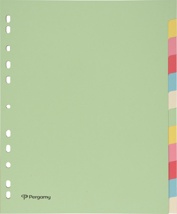 Pergamy tabbladen A4 maxi, 11-gaatsperforatie, karton, geassorteerde pastelkleuren, 12 tabs