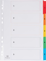 Pergamy tabbladen met indexblad, A4, 11-gaatsperforatie, geassorteerde kleuren, set 1-5