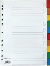 Pergamy tabbladen met indexblad, A4, 11-gaatsperforatie, geassorteerde kleuren, 10 tabs