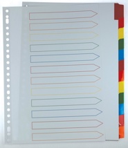 Pergamy tabbladen met indexblad, A4, 11-gaatsperforatie, geassorteerde kleuren, 12 tabs