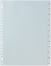 Pergamy tabbladen, A4, 23-gaatsperforatie, grijze PP, januari-december