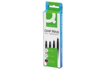 Q-CONNECT OHP marker, permanent, fijn, set van 4 stuks in geassorteerde kleuren