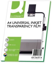 Q-CONNECT overhead transparanten voor inkjetprinter, A4, pak van 50 vel
