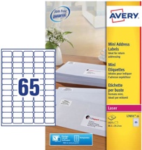 Avery L7651-25 mini adresetiketten 38,1 x 21,2 mm (b x h), 1.625 etiketten, wit